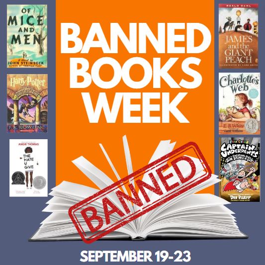Images of books that banned . Septemerb 19-23 is banned book week.